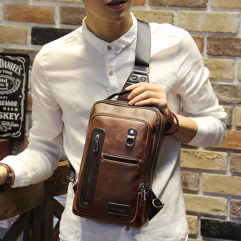 

Tidog Fashion Crazy Horse chest bag male Korean tide chest pack men bag