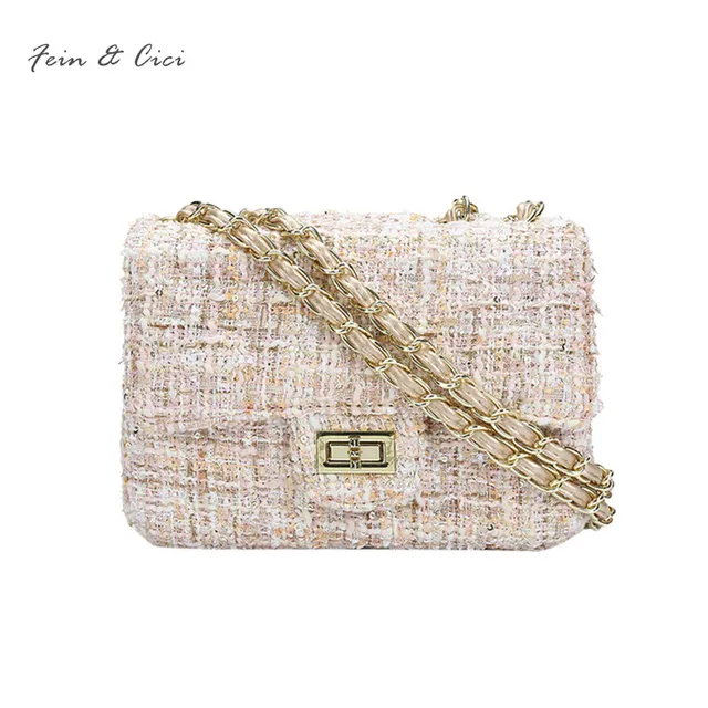 tweed chains bag small messenger bag flap bag women knitting party
