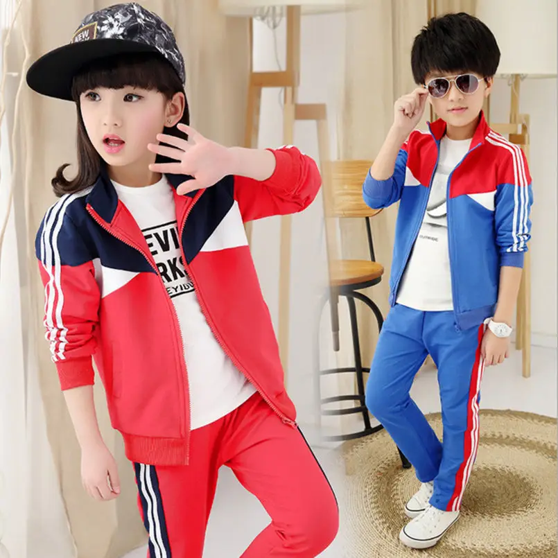 2016 Big Girls Boys Children Set (Jackets + Pants) Kids Sports Suit gym