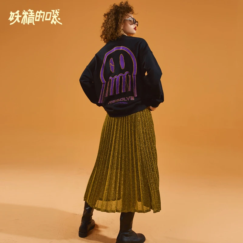 

ELF SACK Autumn New Woman 2 Pieces Set Women Casual Long Sleeve O-Neck Women Pullovers And Knee-Length Solid Femme Skirts