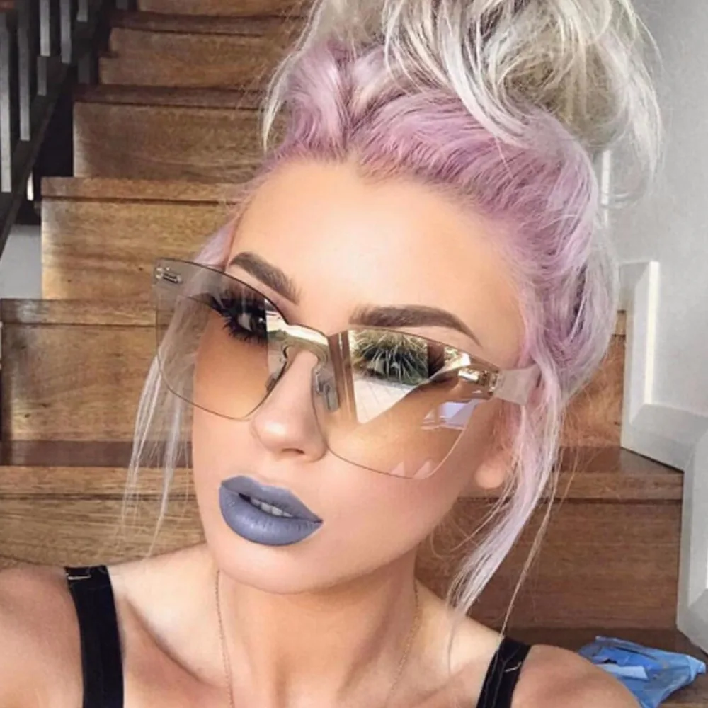 

Fashion Brand Oversized Square Sunglasses Designer Women Summer Rimless Sun Glasses High Clear Shades Eyewear Gafas De Sol