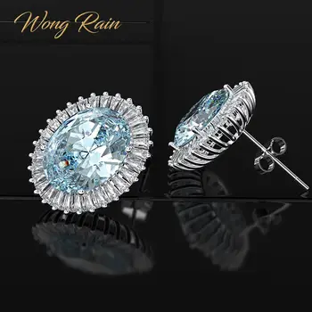 

Wong Rain 925 Sterling Silver Oval Cut Aqumarine Gemstone Ear Studs White Gold Earrings Wedding Fine Jewelry Gifts Wholesale
