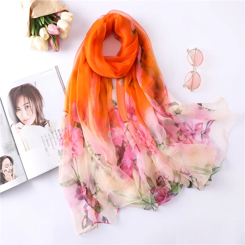 

2019 elegant women scarf fashion print silk scarves hijabs beach stoles lady shawls and wraps pashmina bandana foulard female