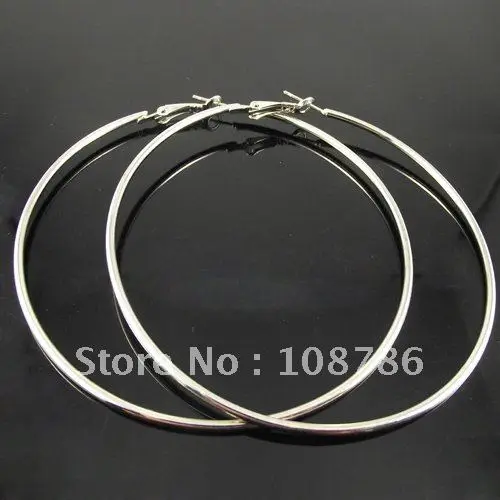 

24pairs/lot free shipping 80mm Big Hoop Earrings. Fashion Circle Silver color Basketball Earrings
