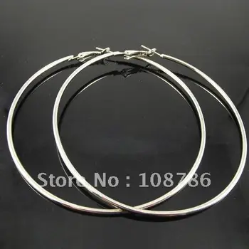 

24pairs/lot free shipping 80mm Big Hoop Earrings. Fashion Circle Silver color Basketball Earrings
