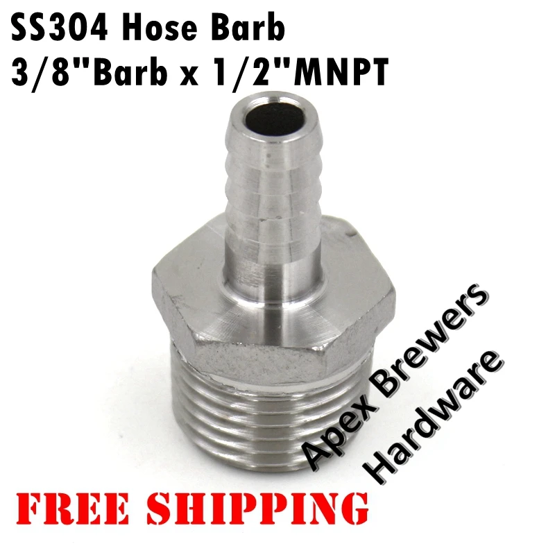 Stainless Steel Hose Barb 1/2" MPT x 3/8"Barb, Homebrew Hardware, Pump