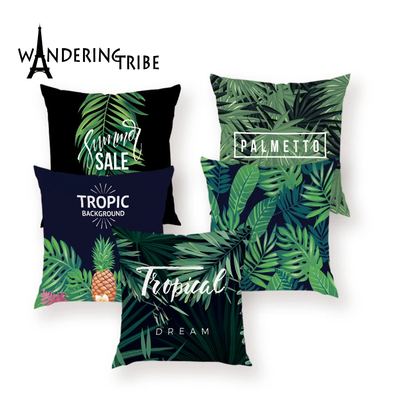 

Tropical Jungle Decorative Luxury Pillows Covers Pineapple Palmetto Decor Cushions Peacock Colorful Cushion Cover for Sofa Case