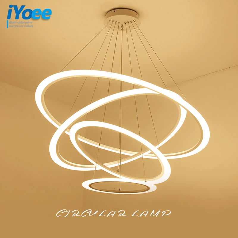 Modern Led lustre chandelier Acrylic Ring Living Room led lamp Stainless Steel Hanging Light Fixtures Adjustable Chandelier | Лампы и