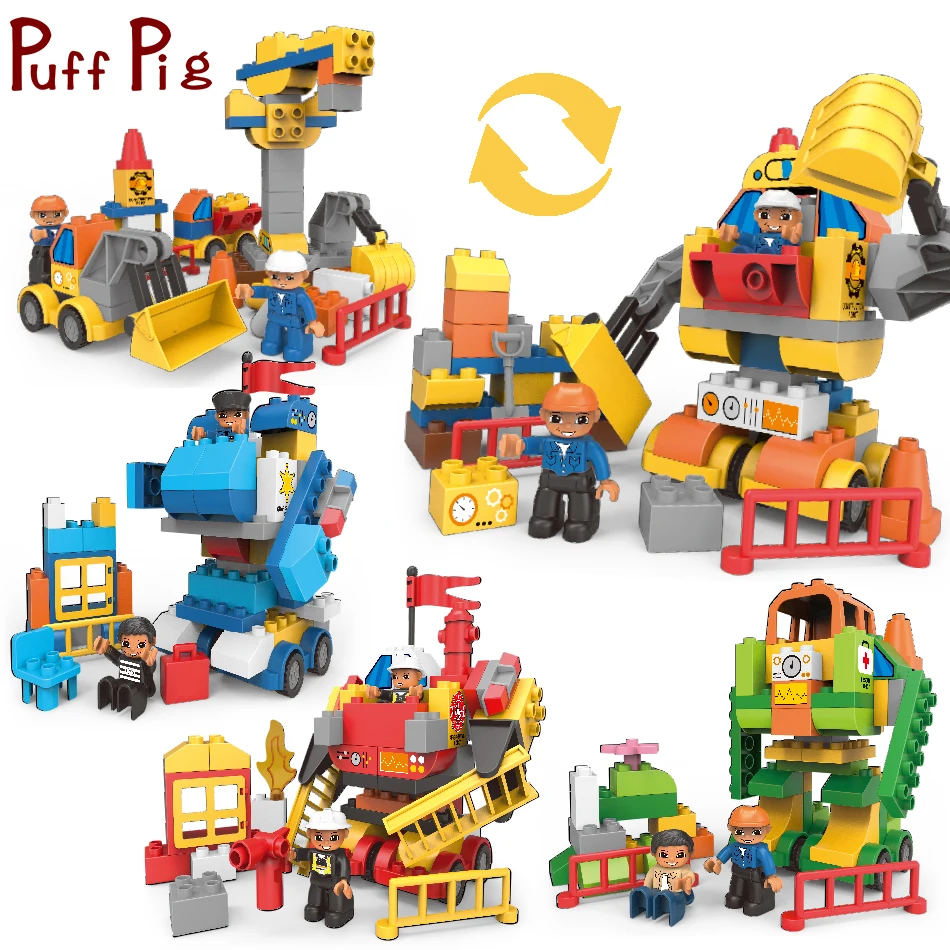 

Transform Mecha Series City Police Fire Engineer Car Big Building Blocks Figures Compatible Legoed Duploed Train Children Toys