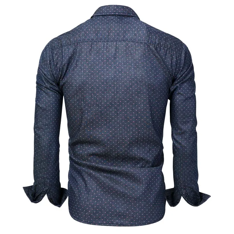 Fredd Маршалл бренд Для мужчин рубашка в горошек платье из джинсовой ткани рубашка с длинными рукавами, хлопок высокого качества Повседневное Мужская рубашка Европа Size3XL