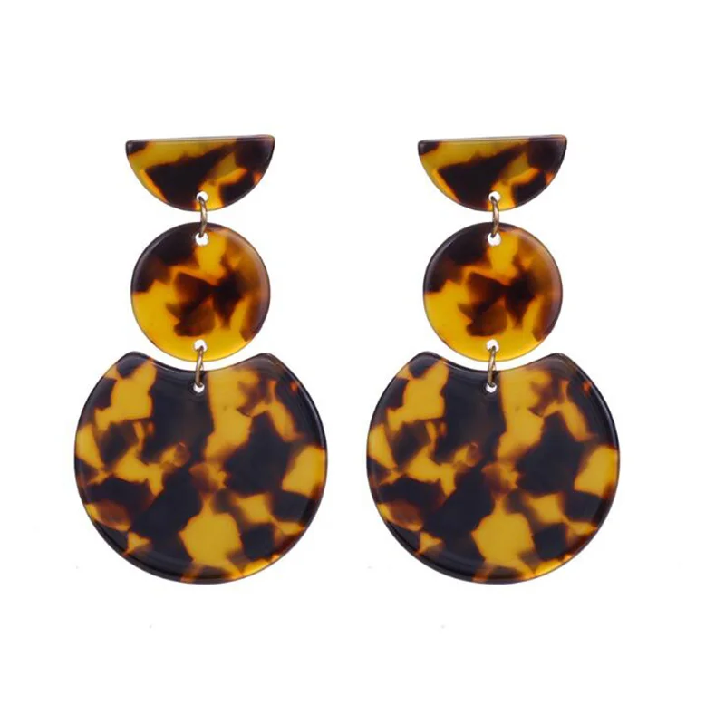 XIYANIKE дизайн уникальные богемные геометрические двойные круглые Уксусные акриловые серьги для женщин Подвеска массивные украшения E644 - Окраска металла: Leopard