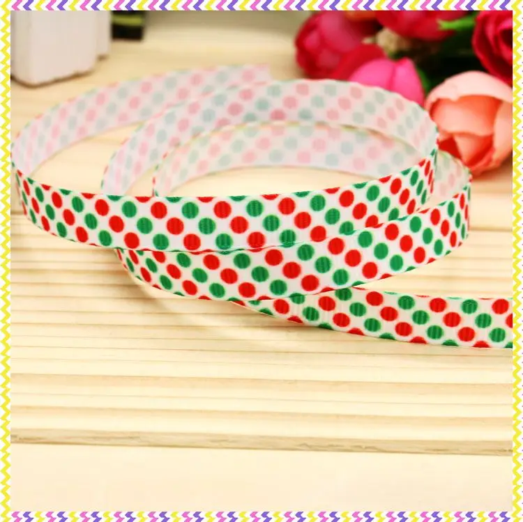 3/8'' Free Shipping Christmas Dots Printed Grosgrain Ribbon Hair Bow