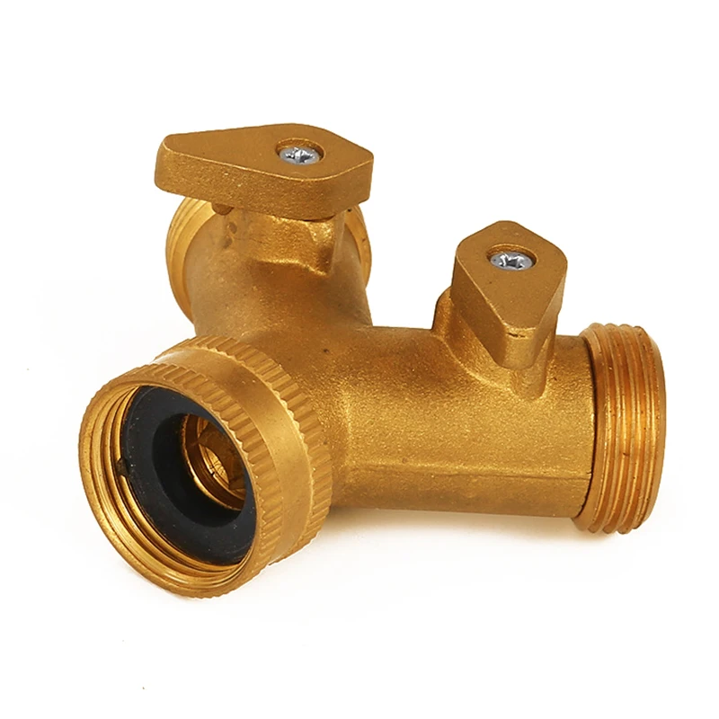 Gardening Irrigation Tool 3/4 Inch 2 Way Splitter Brass Water Hose Tap Quick Connector with Valve