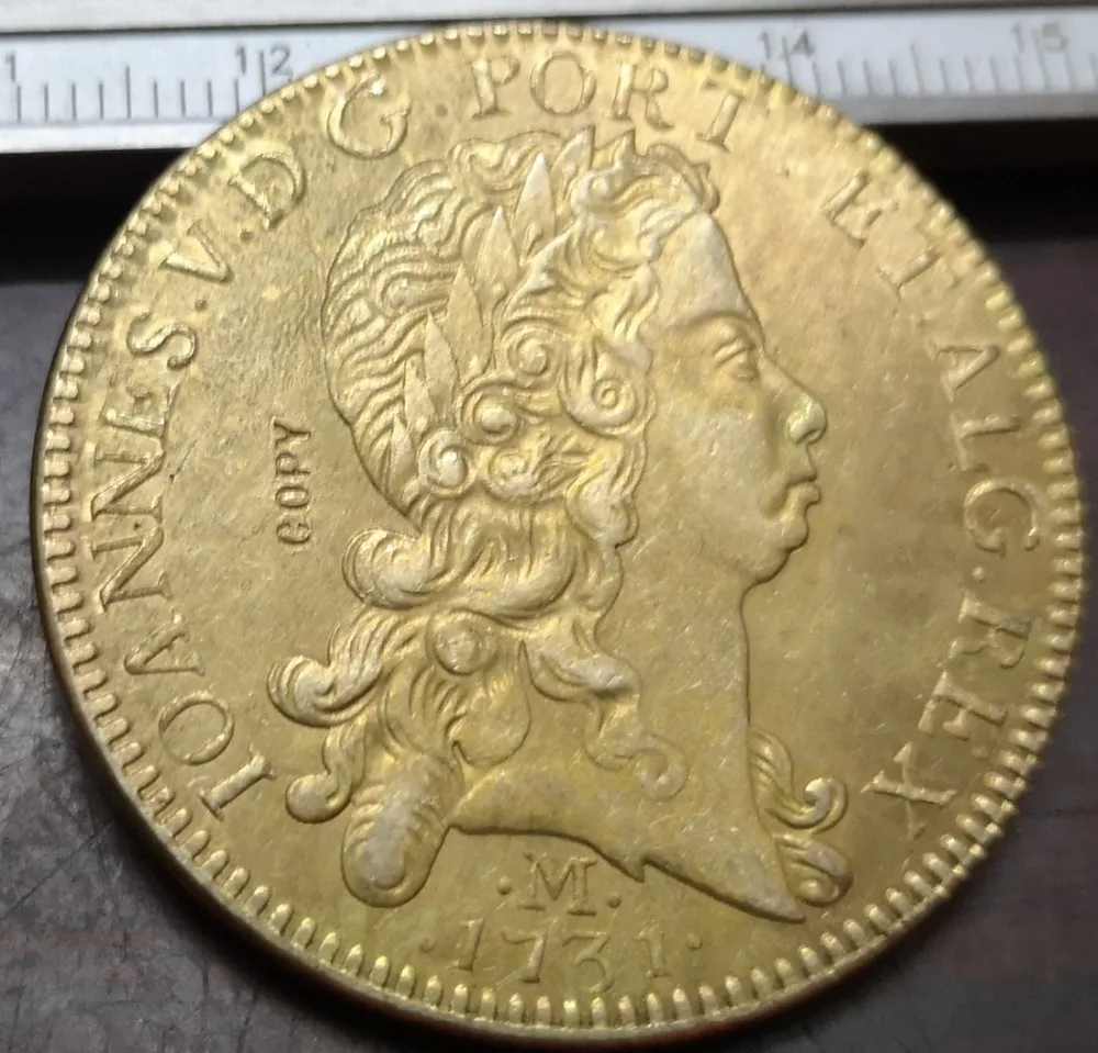 Хороший 1731 Бразилия 12800 Reis-Joao V копия 22K позолоченная монета | Дом и сад