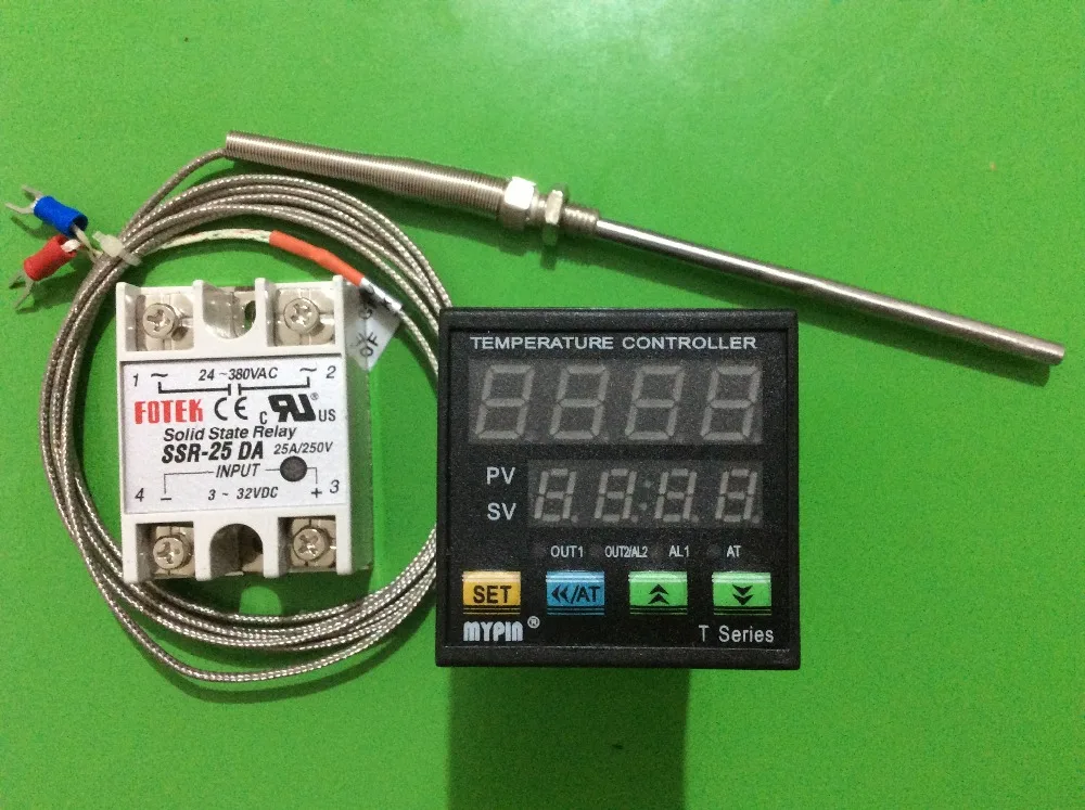 

Digital F/C PID Temperature Controller Thermostat TA4-SNR(1 ssr output 1 relay alarm) + 2M 6.6ft K thermocouple +25A DA SSR