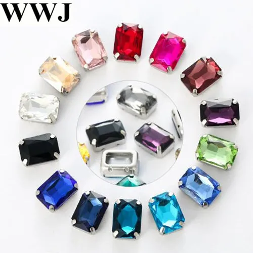 

All Colors Sew on Rhinestone Rectangle Octagon Glass Stone In Hard Strong Metal Claw Setting 8x10,10x14,13x18mm Sew-on Crystals