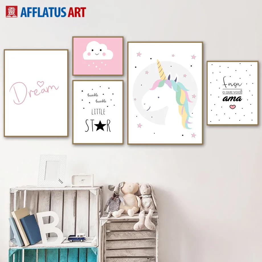 

Cartoon Unicorn Heart Cloud Dream Quotes Wall Art Canvas Painting Nordic Posters And Prints Wall Pictures For Girl Room Decor