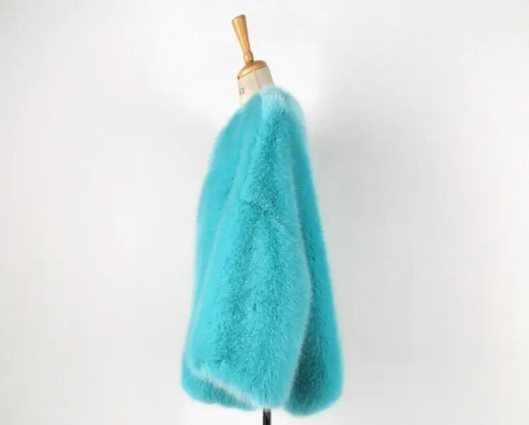 Azzurro Lungo Elegante Giacche Faux Cappotto Hairy Collo Di Invernali Shaggy Cielo Pelliccia Manica Allentato Breve Volpe Lunga O Donna qB1BwTAnEg