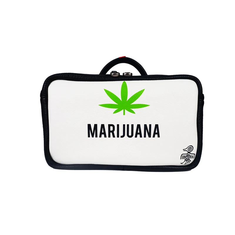 

Sunbird Fashion Crossbody Genuine Leather Unisex Bag Handbag Zipper Large Capacity Green Weed Herb Leaf Letter Vintage Luxury