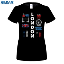 GILDAN 100% cotton o-neck custom women T shirt London England UK T shirt Big Ben Flag Bus Crown Phone Box