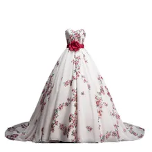 MDBRIDAL Ball Gown Floral Printed Wedding Dress Chapel Train Chiffon Satin Flowers Pattern Ivory Bridal Gown Custom Made