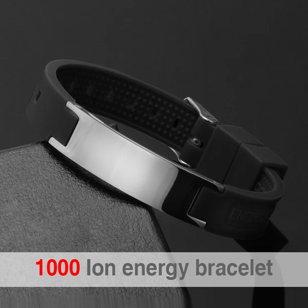 Hottime New Fashion Street Basketball Sports Silicone Bracelet Men Bio Magnetic Energy Titanium Steel Negative ION Bracelets - Окраска металла: Black