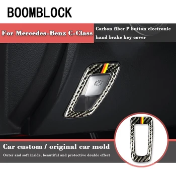 

BOOMBLOCK Carbon Fiber P Electronic Brake Frame Button Car Styling Sticker For Mercedes C Class W205 C180 C200 GLC Accessories