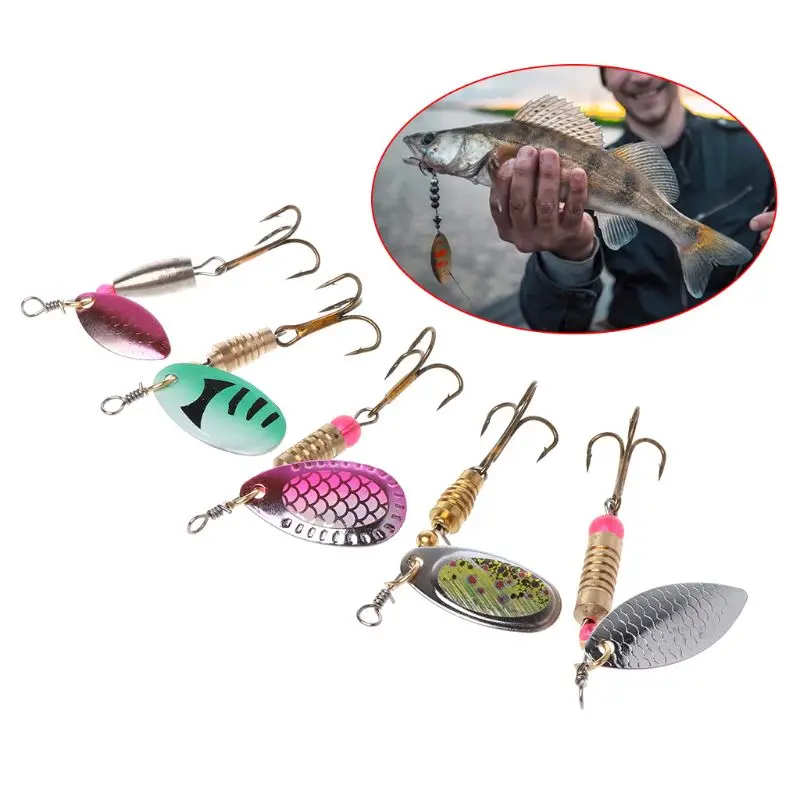 

5 Pcs/Set Fishing Bait Rotation Sequin Spinner Artificial Lure Reflective Treble Hook Baits Carp Fishing Tackle Fish Scale Sequi