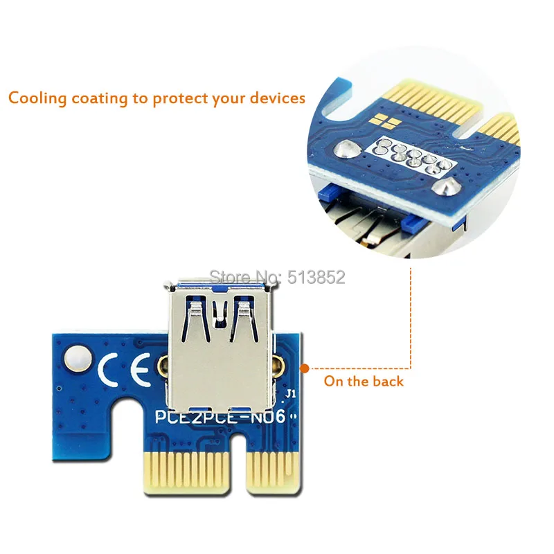 KPC1321_6_006 PC PCIe PCI-E PCI Express Riser Card 1x to 16x USB 3.0 Data Cable SATA to 4Pin IDE Molex Power Supply for BTC Miner Machine