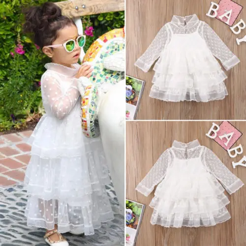 

Fashion Kids Baby Girls Party Princess Wedding Lace Tulle Dress Cute Children Dot Tiered Ball Gown Dresses Clothes Sundress 1-5Y