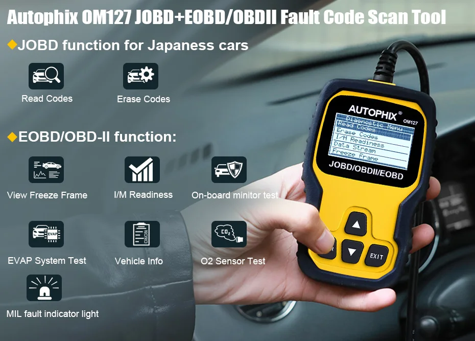 Autophix OM127 Obd2 автомобильный диагностический OBDII EOBD JOBD код ридер для Toyota Honda Nissan Obd 2 Автомобильный сканер с русскоязычным