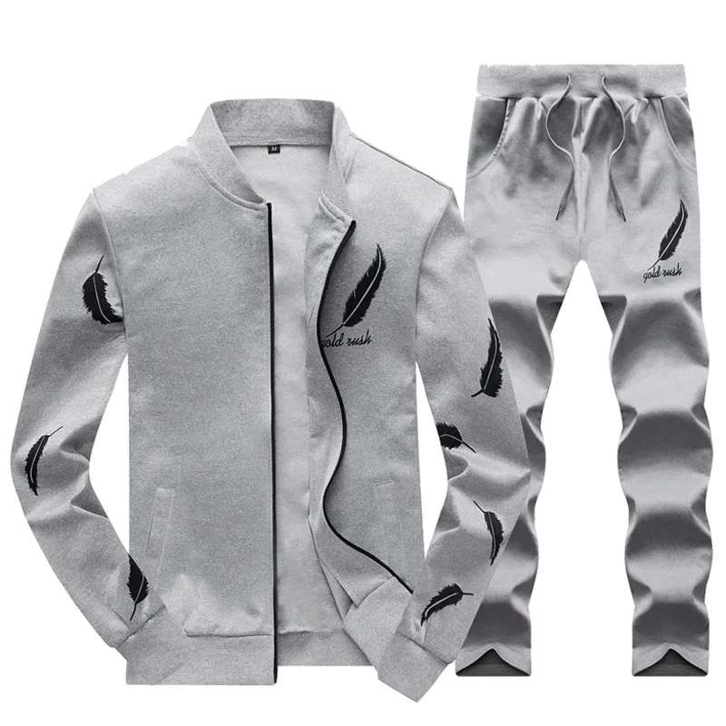 Autumn Casual Mens Tracksuit Set Zipper Spring Sets Fleece 3D Print Pleated Workout Hoodies Sweatshirt+Pants Suit Slim Fit