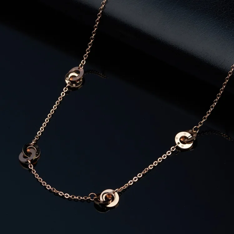 

Fashion Luxury Brand Stainless Steel Rose Gold Color Double Circle Pendant Necklace Women Gift