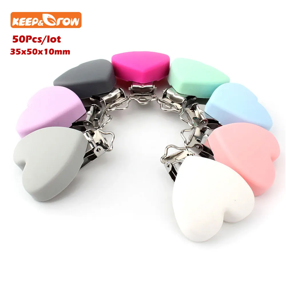 

Keep&grown 50Pc Perle Silicone Heart Pacifier Dummy Teether Chain Holder Clips DIY Baby Soother Nursing Sensory Toy Accessories