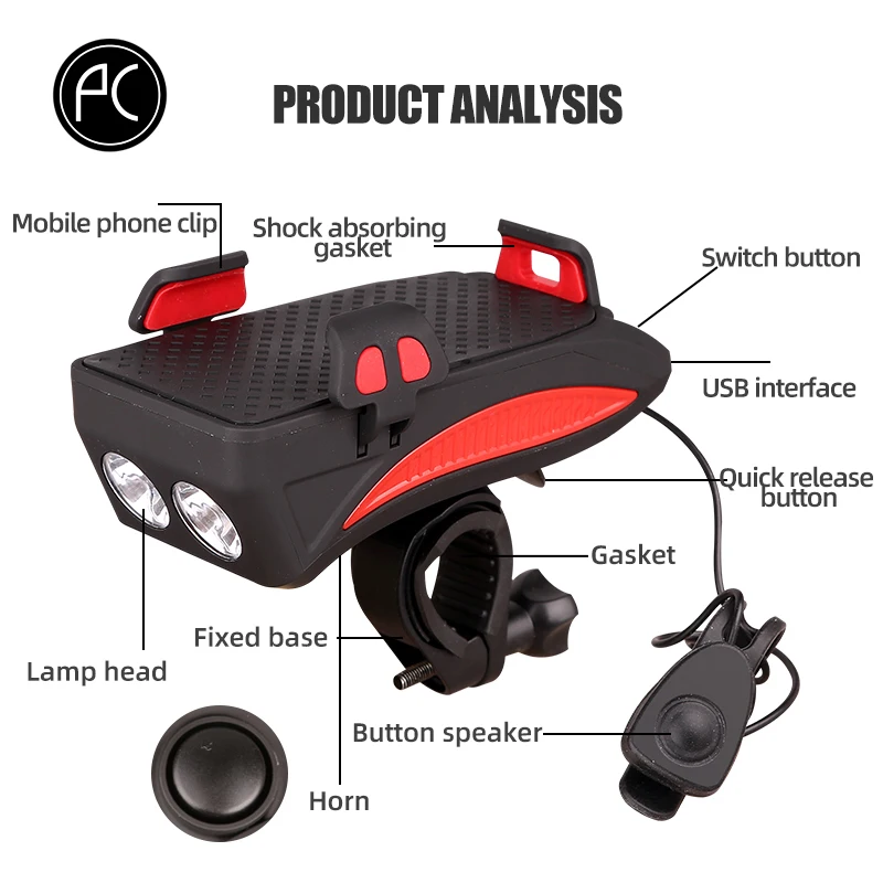 PCycling 4 в 1 велосипедный держатель для телефона электика мотоцикл USB зарядка Водонепроницаемый MTB дорожный фонарь для велосипеда 130 децибел Рог power Bank