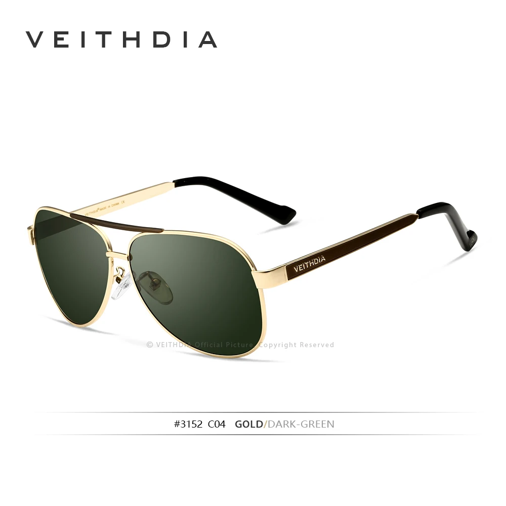 

VEITHDIA Brand Designer Steel Stainless Mens Sunglasses Polarized Green Lens Sun Glasses Eyewear Accessories For Men 3152