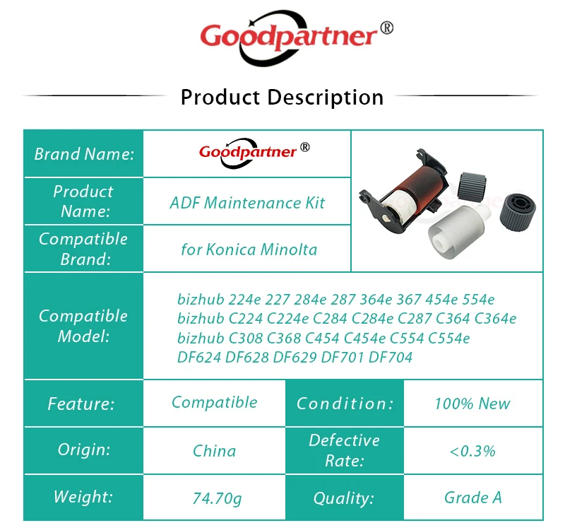 1X DF-624MK DF-628MK автоподатчик бумаги комплект для обслуживания для Konica Minolta BIZHUB 224 227 284 287 364 454 554 C224 C284 C287 C308 C364 C368 C454 C554