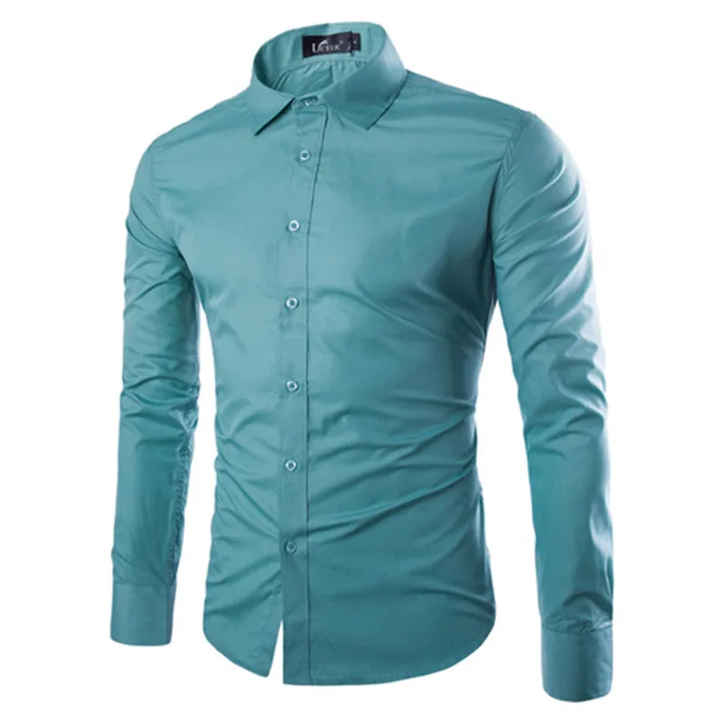 XMY3DWX 2019 الرجال الخريف عالية الجودة القطن الخالص قمصان رسمية/الذكور لون نقي صالح سليم طية صدر السترة عارضة طويلة الأكمام قمصان XXXL