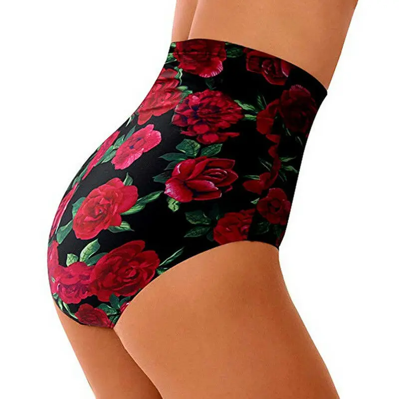 New Summer Women High Waisted Bikini Swim Shorts Bottom Fashion Floral Printed Female Swimsuit Swimwear Bathing Panty Briefs