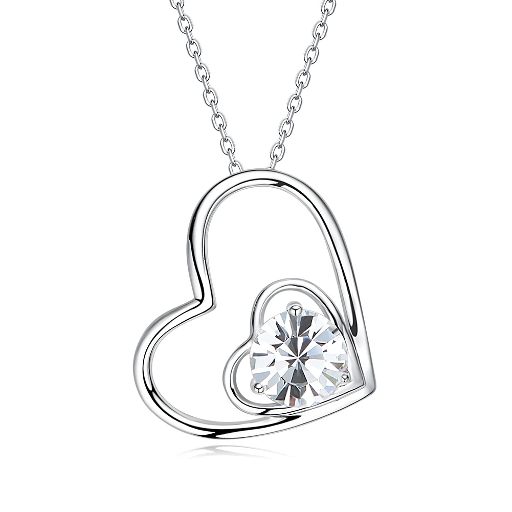 

Heezen Silver Trendy Jewelry Double Love Heart Shaped Pendant Necklace Wedding Engagement Statement Necklace Gifts for Women
