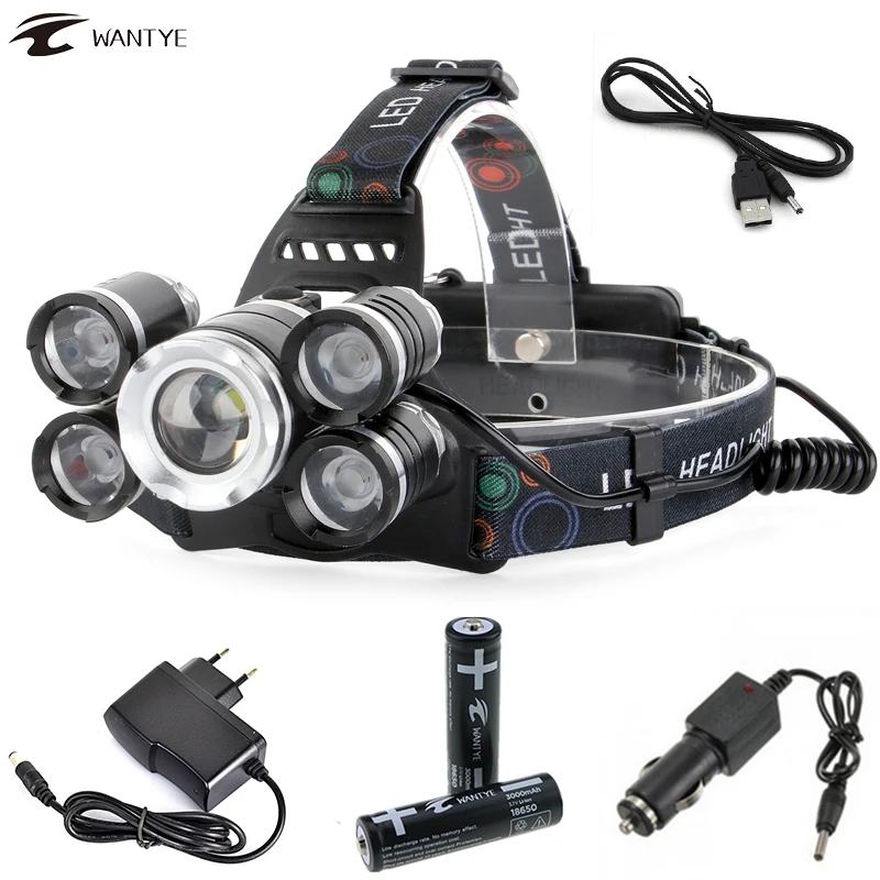 

20000Lm T6+4R5 LED Headlamp Zoomable Headlight 18650 Rechargeable Head Flashlight torch 4 modes Fishing Camping Lantern