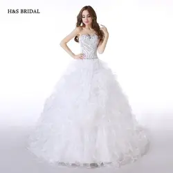 H & s Свадебные настоящее модель белый оборками из органзы Милая Свадебные и Бальные платья дизайнер бисером Свадебные платья vestidos de Novia