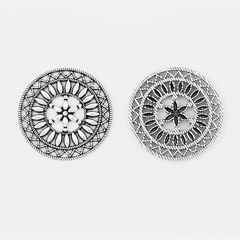 10PCS Large Hollow Open Round Filigree Flower Charms Pendants for Finding Necklace Earrings Jewelry