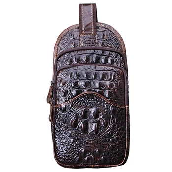 

NEW Oil Wax Genuine Leather Men Chest Bag Trendy Crocodile Travel Messenger Pack Sling Pack Real Cowskin Chest Bag