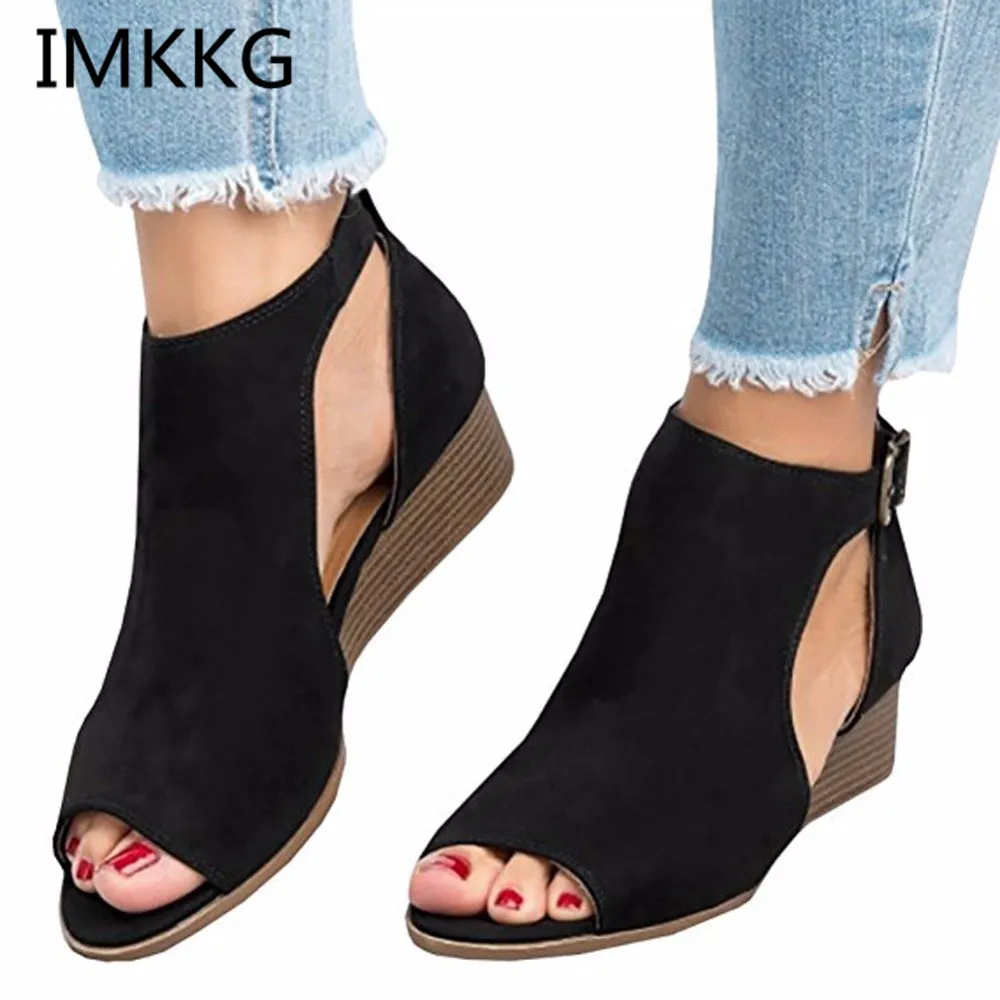 2018 woman wedge buckles fish mouth sandals gladiator women sandals mid