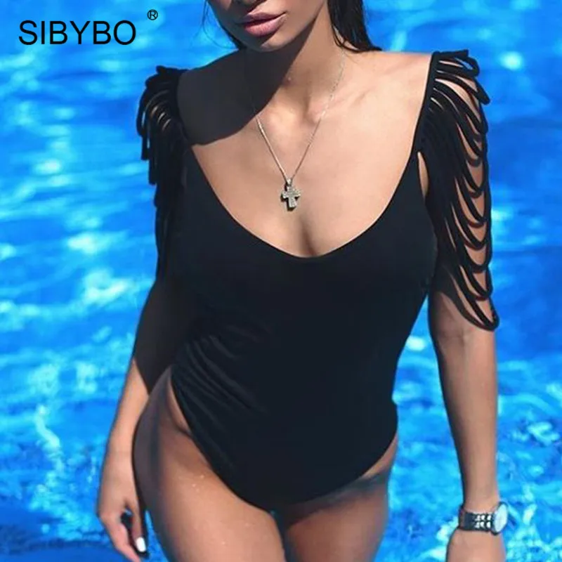 Sibybo кисточкой сексуальные Одна деталь купальник Для женщин Тощий спинки повязку