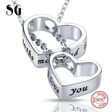 SG doble corazón colgante collar con cadena de plata fina 925 collares te amo Collar para pareja con forma de corazón para los amantes regalos(China)