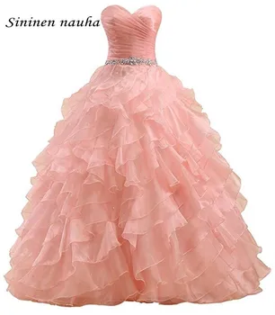 

Pink 2019 Quinceanera Prom Party Dresses Beaded Sweetheart Organza Dance Ball Gown Vestidos De 15 Anos Sweet 16 Dresses 333