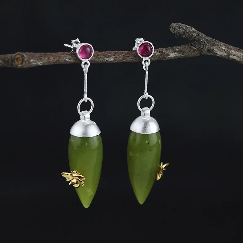 

INATURE 925 Sterling Silver Jewelry Natural Tourmaline Water Drop Earrings for Women Bijoux