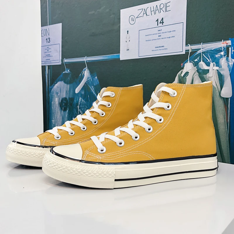 2019 New Casual Canvas Shoes For Men Fashion Men Casual Shoes High Top Vulcanized Men Sneakers Yellow Boys Walking Shoes Flats 2019 New Casual Canvas Shoes For Men Fashion Men Casual Shoes High Top Vulcanized Men Sneakers Yellow Boys Walking Shoes Flats